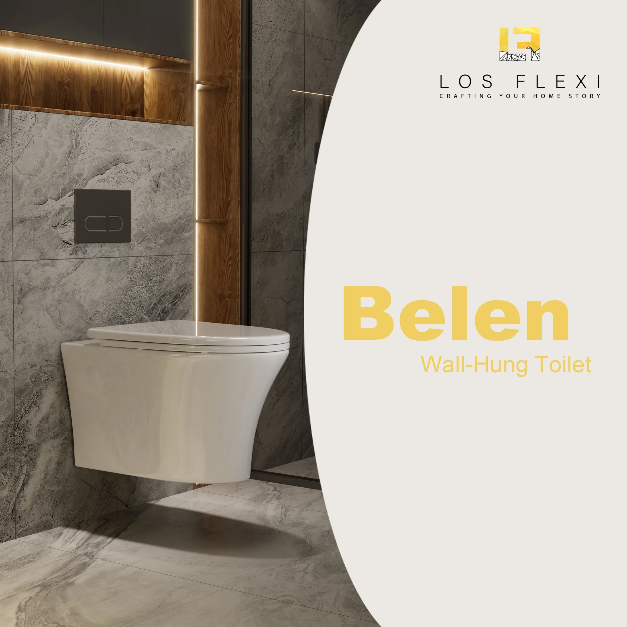 Los Flexi Compact Wall-Mount Toilet Set - Round Bowl, In-Wall Tank, Tornado Flush, Actuator Plate Included