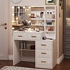 Black Vanity Desk Table with Mirror and Lights in 3 Colors,Modern Makeup Vanity Desk Dressing Table with Charging Station & Drawers & Storage Cabinet for Women Girls
