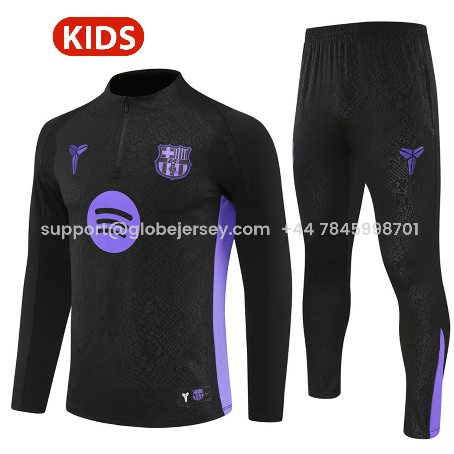 Barcelona 25-26 X KB Kids Long Sleeve Training Set - Black Top & Black Pants