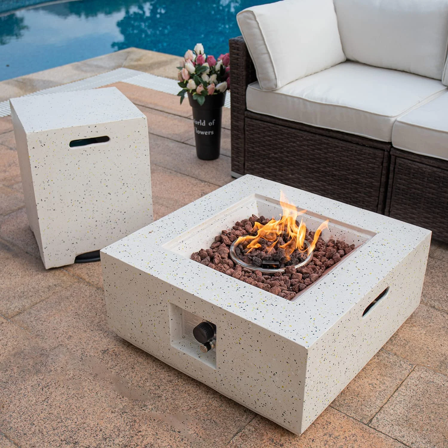 COSIEST 40,000 BTU Outdoor Camping Bonfire 28-inch Round Propane Fire Pit Table Set with Stainless steel