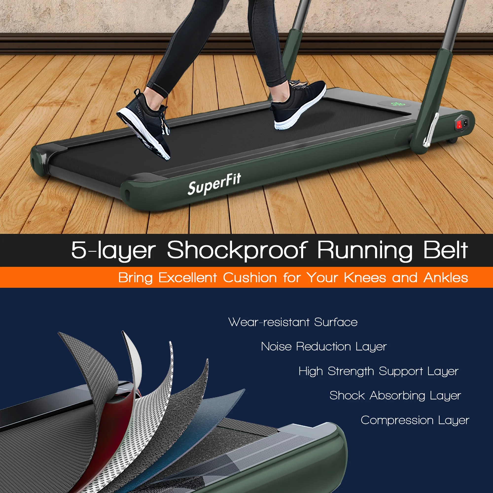 SuperFit Up To 7.5MPH 2.25HP 2-in-1 Folding Under Desk Treadmill W/Speaker Controller APP, Single Display Screen Silver