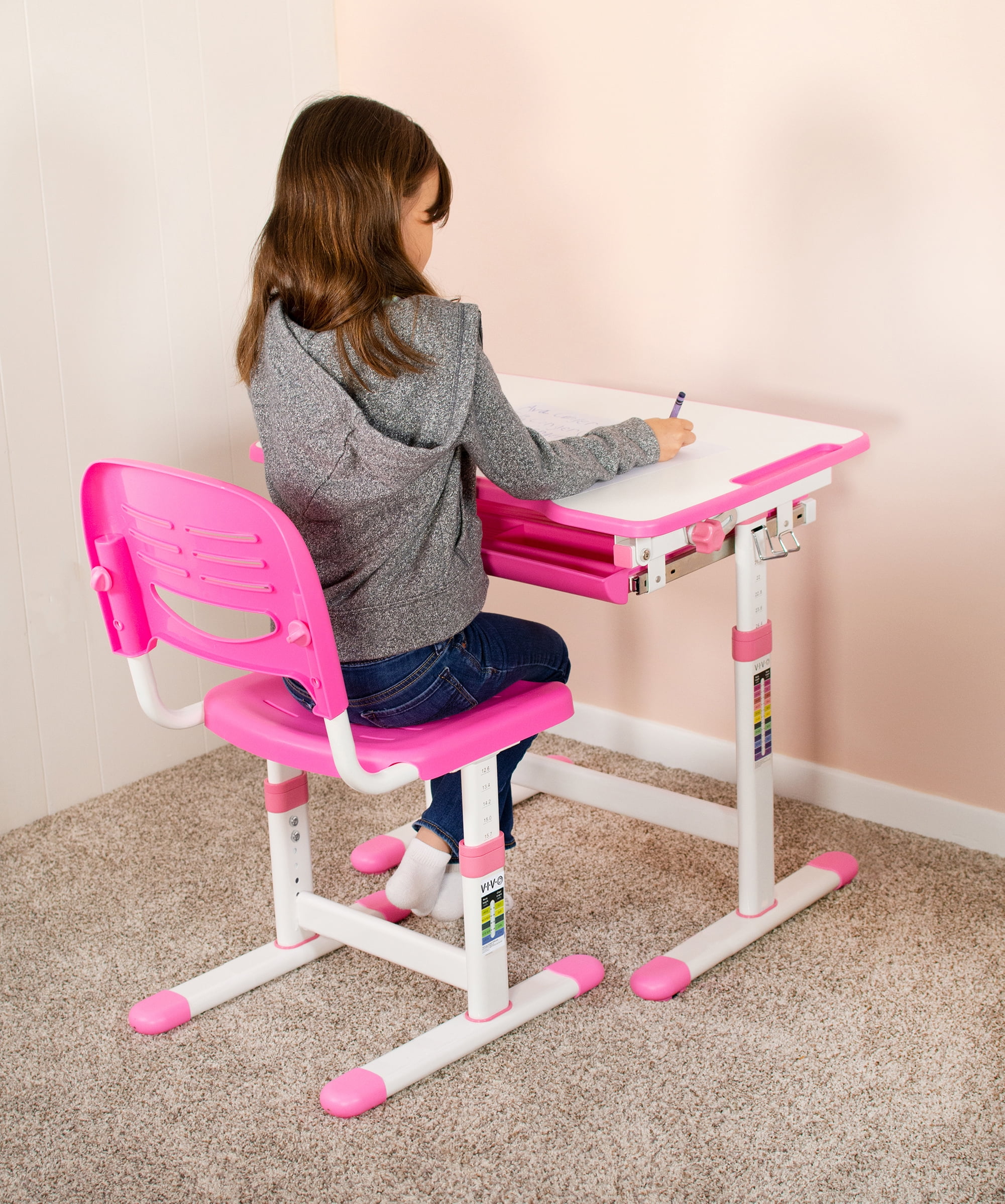 VIVO Height Adjustable Childrens Desk & Chair Kids Interactive Work Station Grey