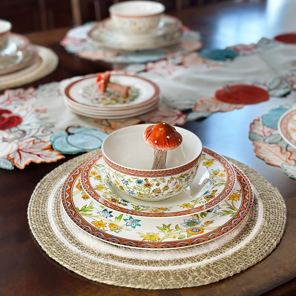 STPgoods Fleurs des Prairies Bone China Dinnerware Set of 16 Service for 4 in Gift Box