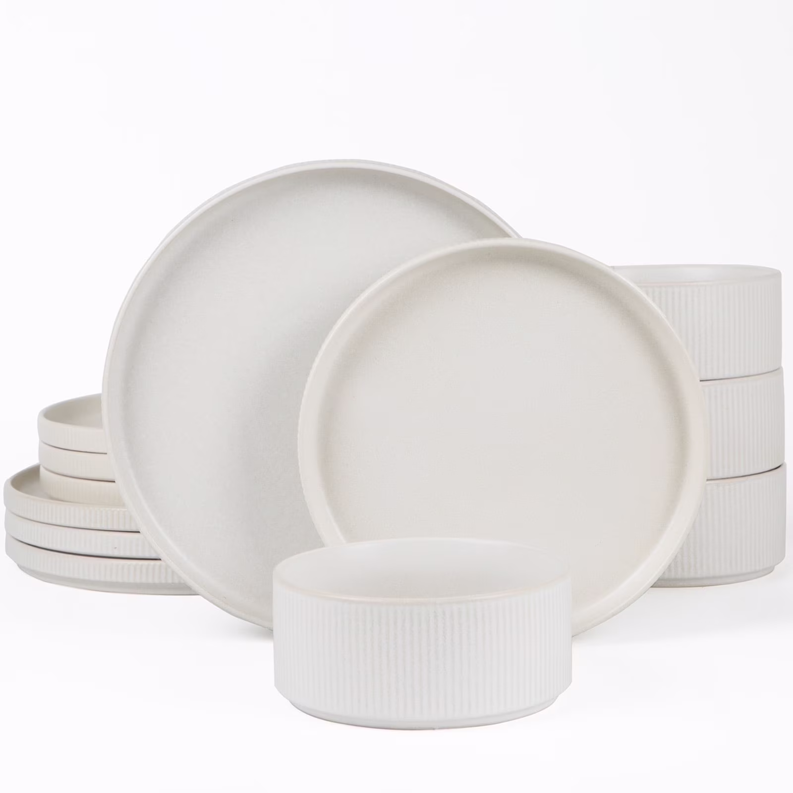 Famiware Star Stoneware Dinnerware Sets, Plates and Bowls Set for 4, 12 Piece Dish Set, Cappuccino White