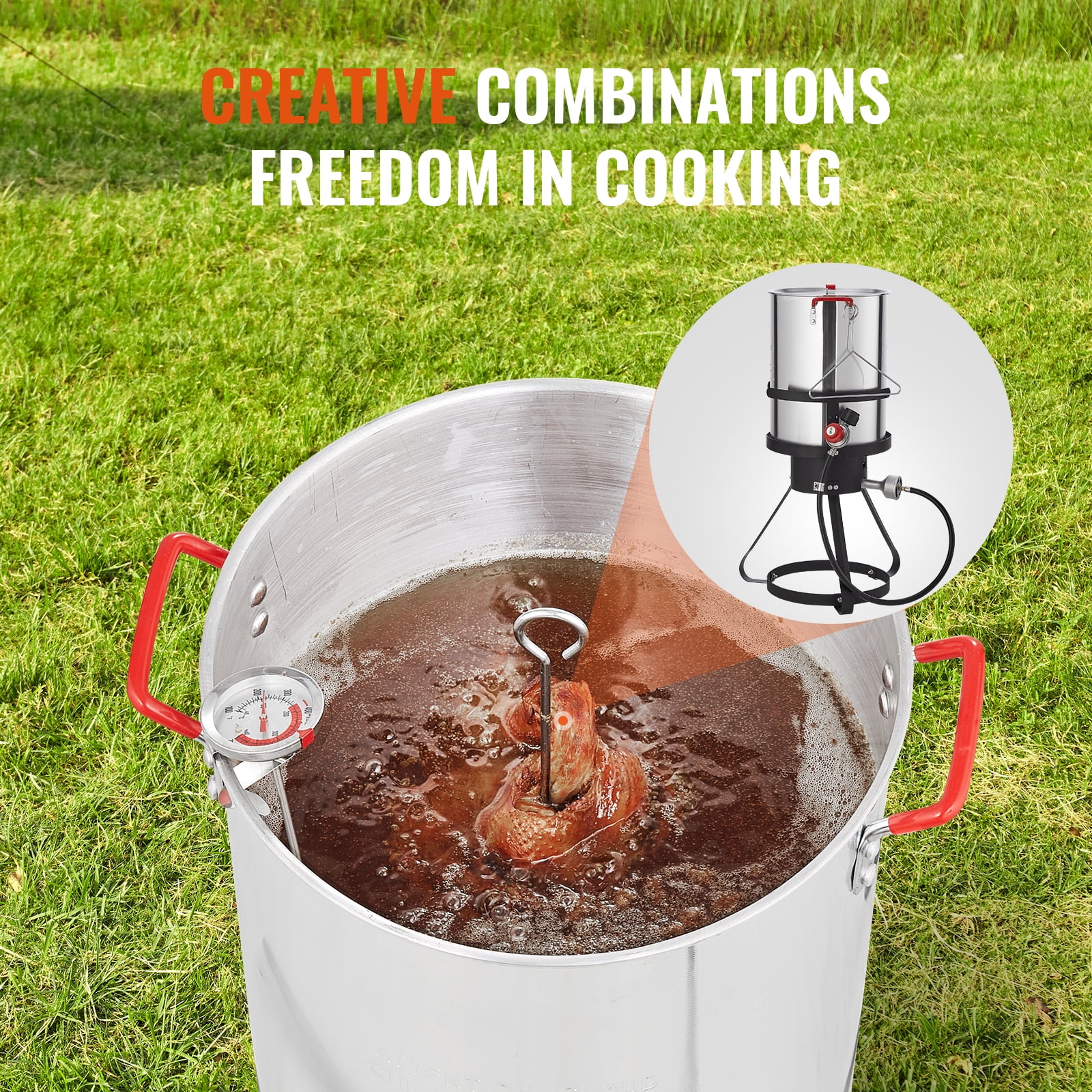 KFFKFF Deep Fryer for Turkey, Set of 30-qt Boiler Steamer Cooker, Outdoor Aluminum Pot for Seafood Frying, Propane Gas Boiler with 54,000 BTU Burner, Comes with Basket, Poultry Rack