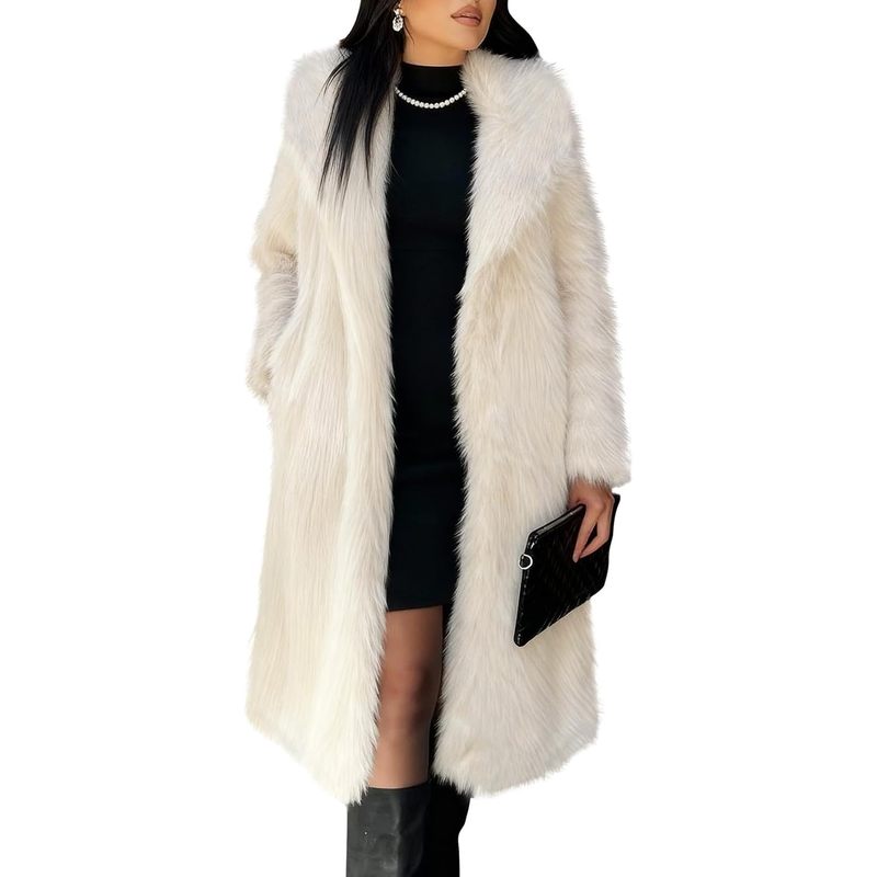 Women's Long Faux Fur Coat Long Sleeve Lapel