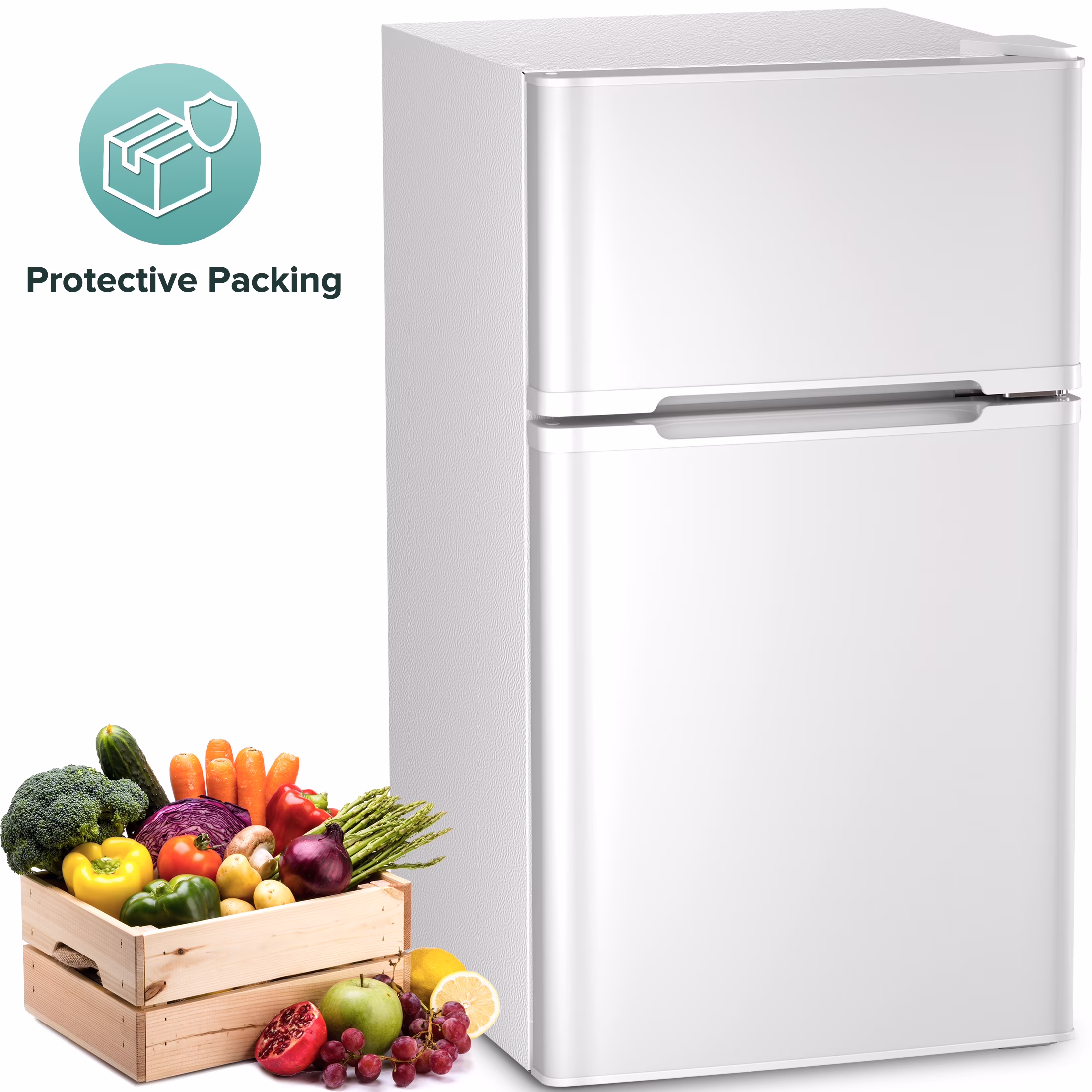 Moifoi 3.2 Cu.Ft Two-Door Compact Refrigerator, Stainless Steel Door, Black