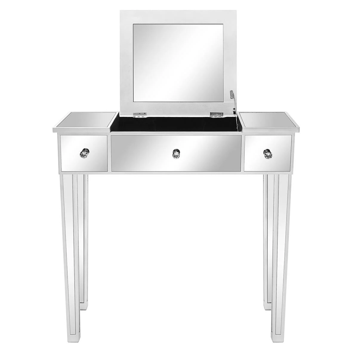 Zimtown Vanity Table Makeup Dressing Table Wood Jewelry Desk with Flip-top Mirror 3 drawers(Stool is NOt INCLUDED),Silver