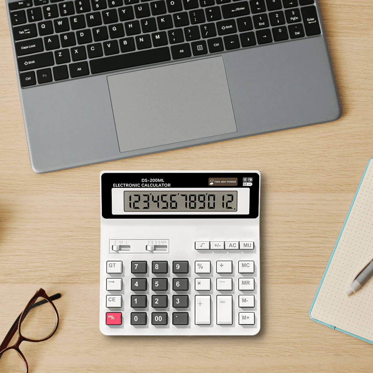 Electronic Calculator 12 Digit Extra Large LCD Display, Two Way Power Battery and Solar Calculators Desktop, Big Buttons Easy to Press Used as Office Calculators
