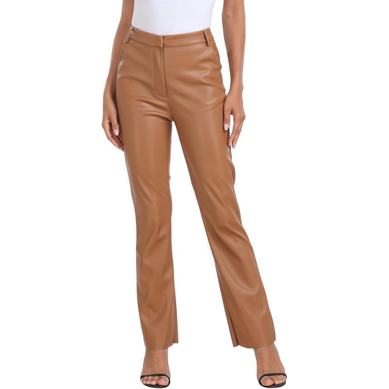 Women's Faux Leather Pants High Waisted Straight Leg Trousers with Pockets