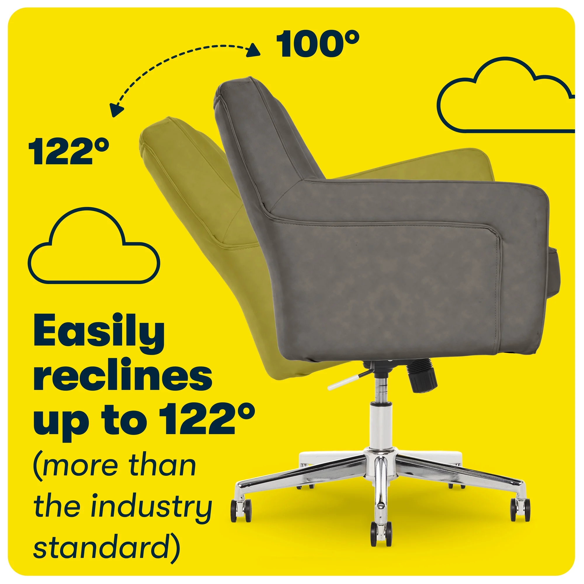 Serta Ashland Office Desk Chair, Button Tufted Mid-Back, Memory Foam Cushion, Chrome Swivel Base, Charcoal