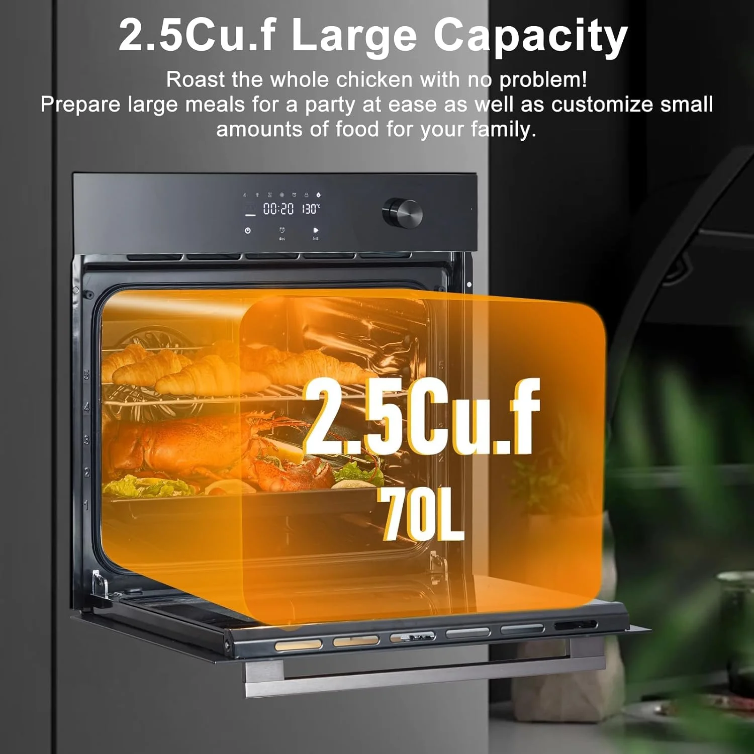 24 Inch Electric Single Wall Oven, 2.5 Cu.ft Built-in Convection System with 8 Cooking Functions in Stainless Steel, Touch Control