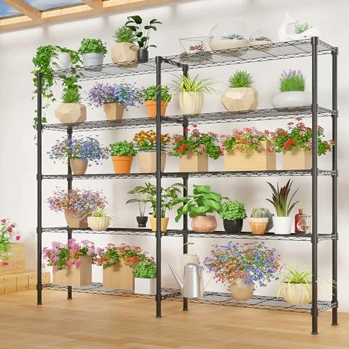 Tier Storage Shelves Standing Shelf Units NSF Wire Garage Organizer Heavy Duty Garage Shelving Unit L Shaped Clothes Rack for Corner Laundry Bathroom Kitchen Pantry Closet (Black, 4 Tire)