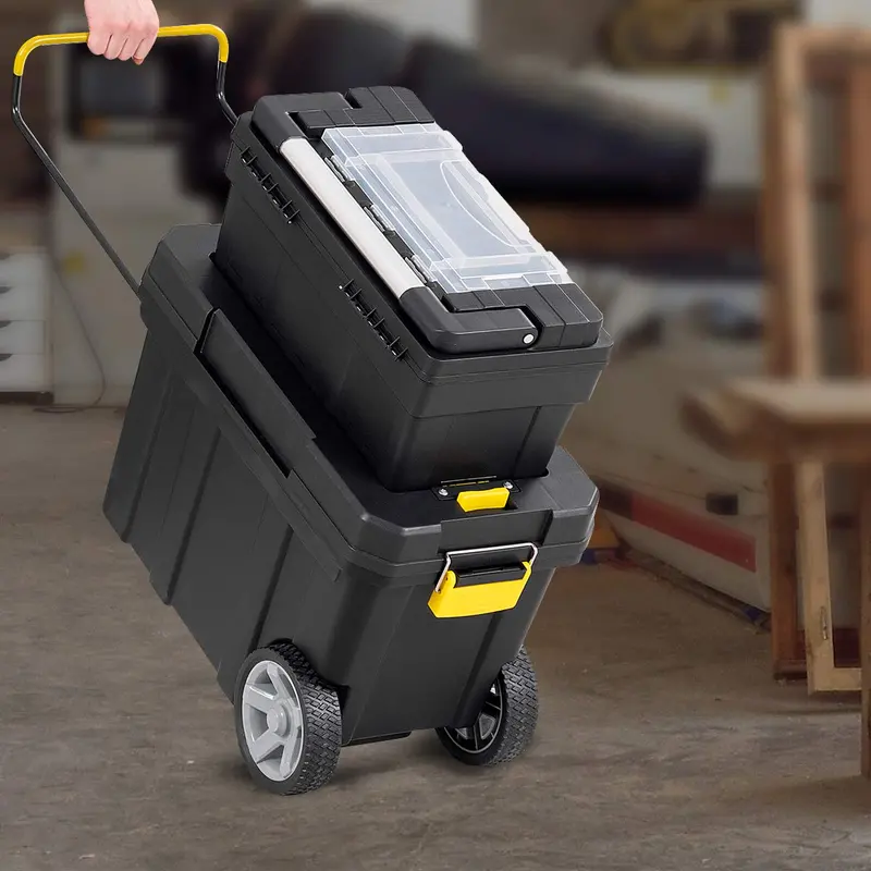 2-in-1 Rolling Tool Box – Modular Plastic Organizer with Casters & Multi-Compartment Storage
