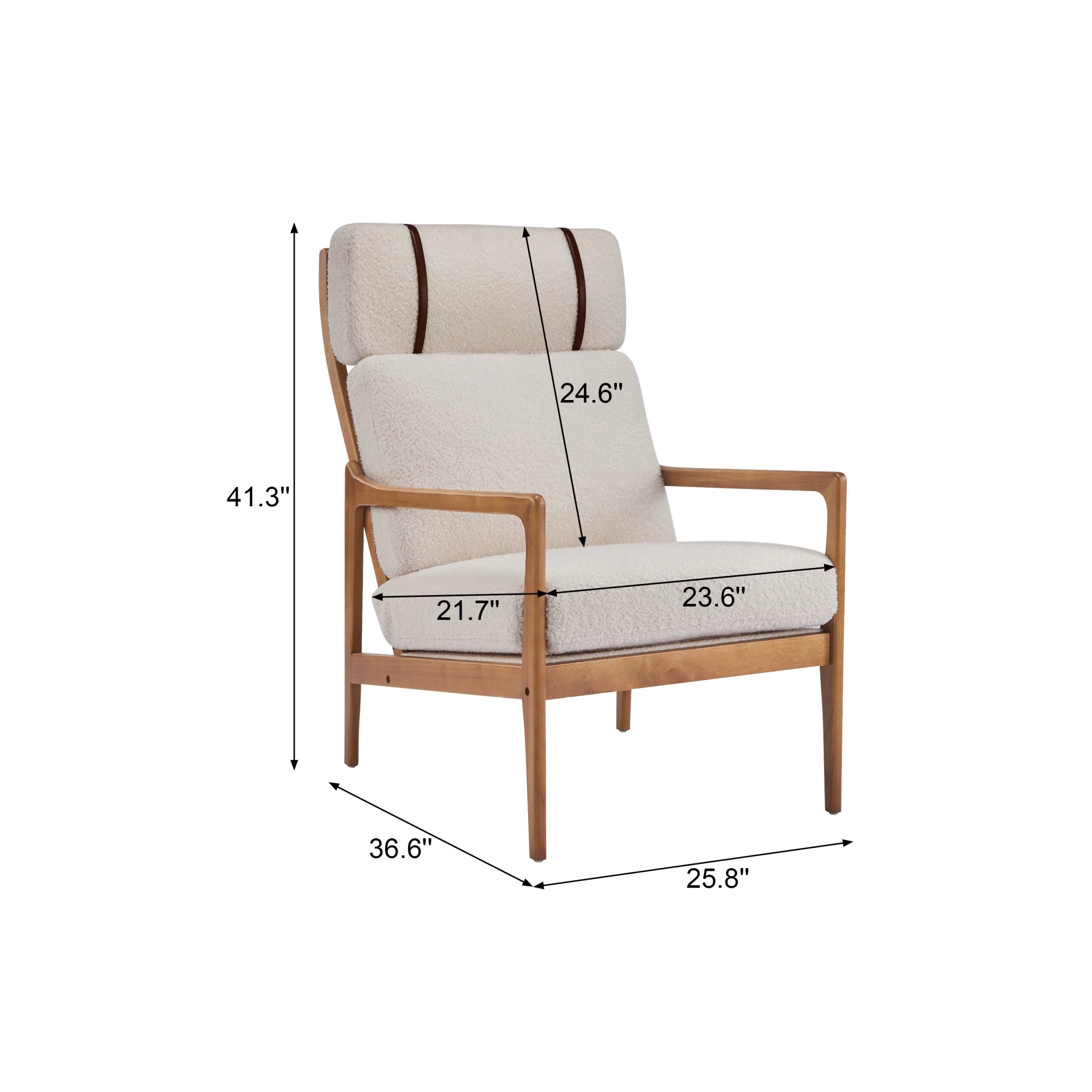 Christopher Knight Home Mid-Century Modern Accent Chair, Solid Wood Frame with High Back, Beige Cushions