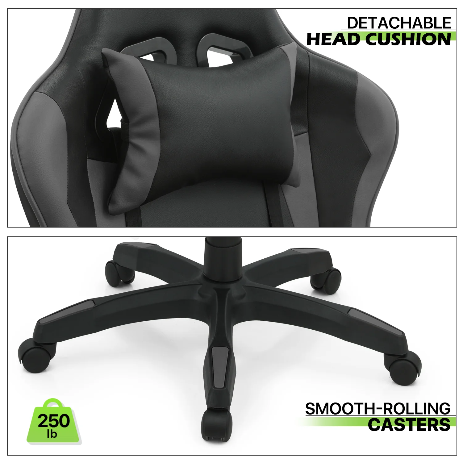 Magshion Adjustable Gaming Chair, Ergonomic PC Computer Seat with Headrest and Lumbar Support for Adults Teens Desk Chair, Black