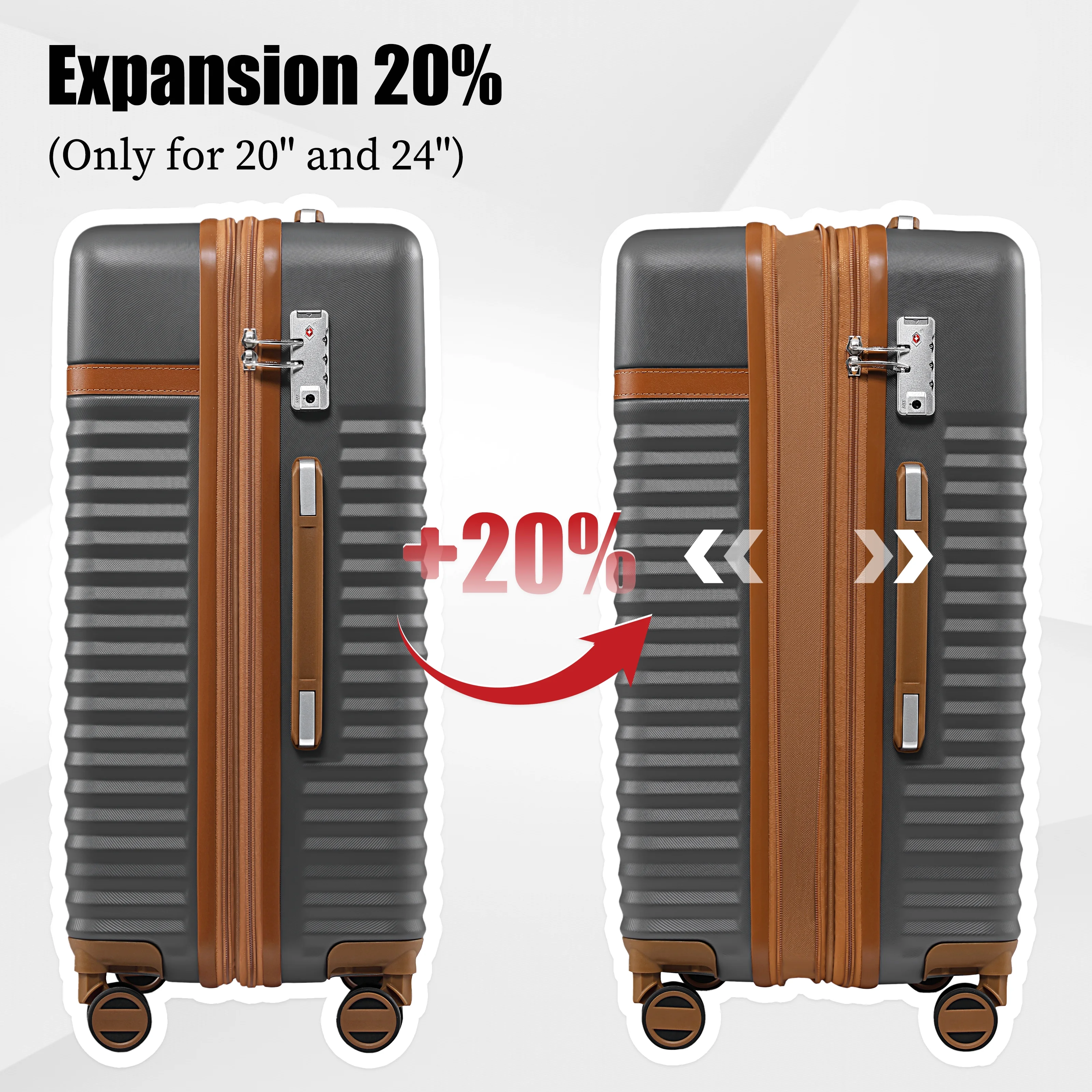 Joyway - 5-Piece Luggage Sets ABS Hardside Spinner Luggage -(Expandable Suitcase20