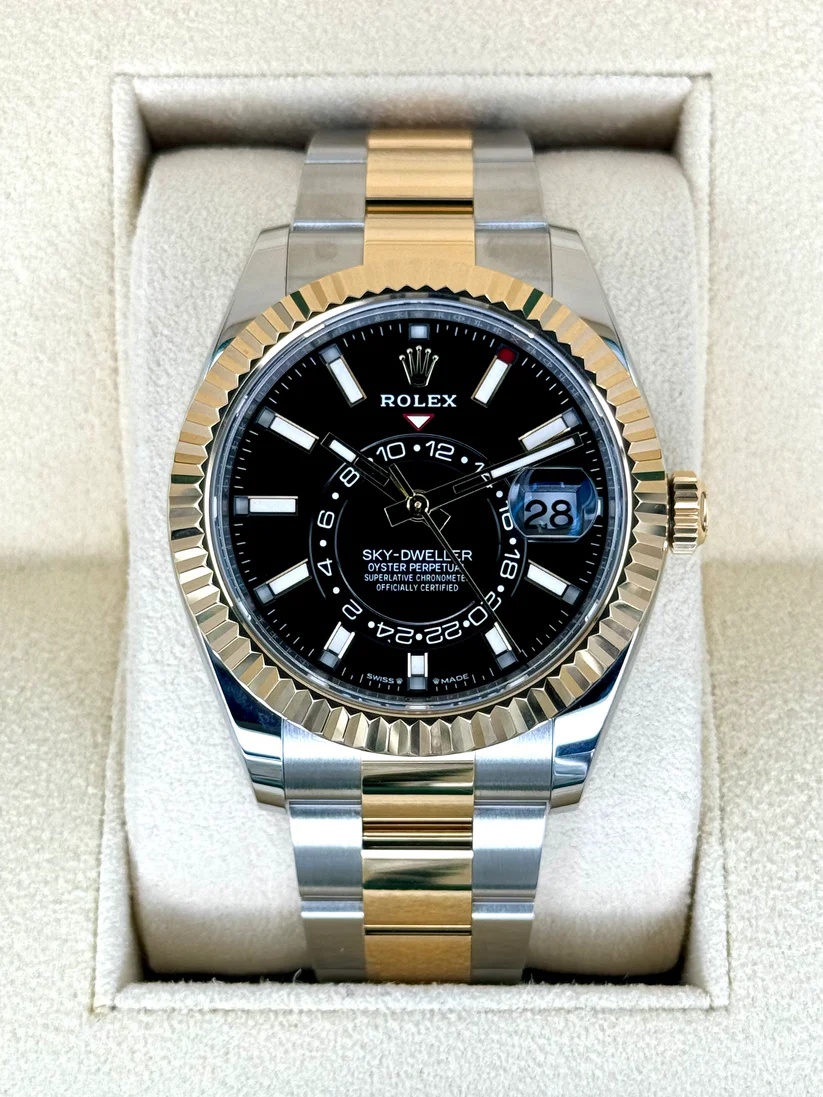 【Super Clone】RLX  Sky-Dweller 42mm Two-Tone Yellow Gold Black Dial Oyster - 336933 - New 2025