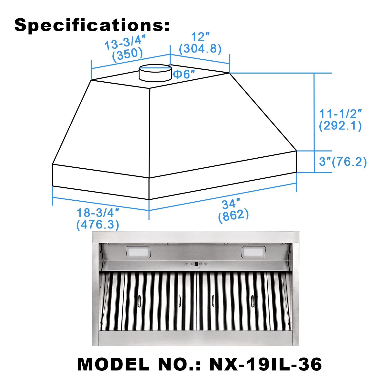 Akicon 48 Inch Range Hood Insert, Stainless Steel 8