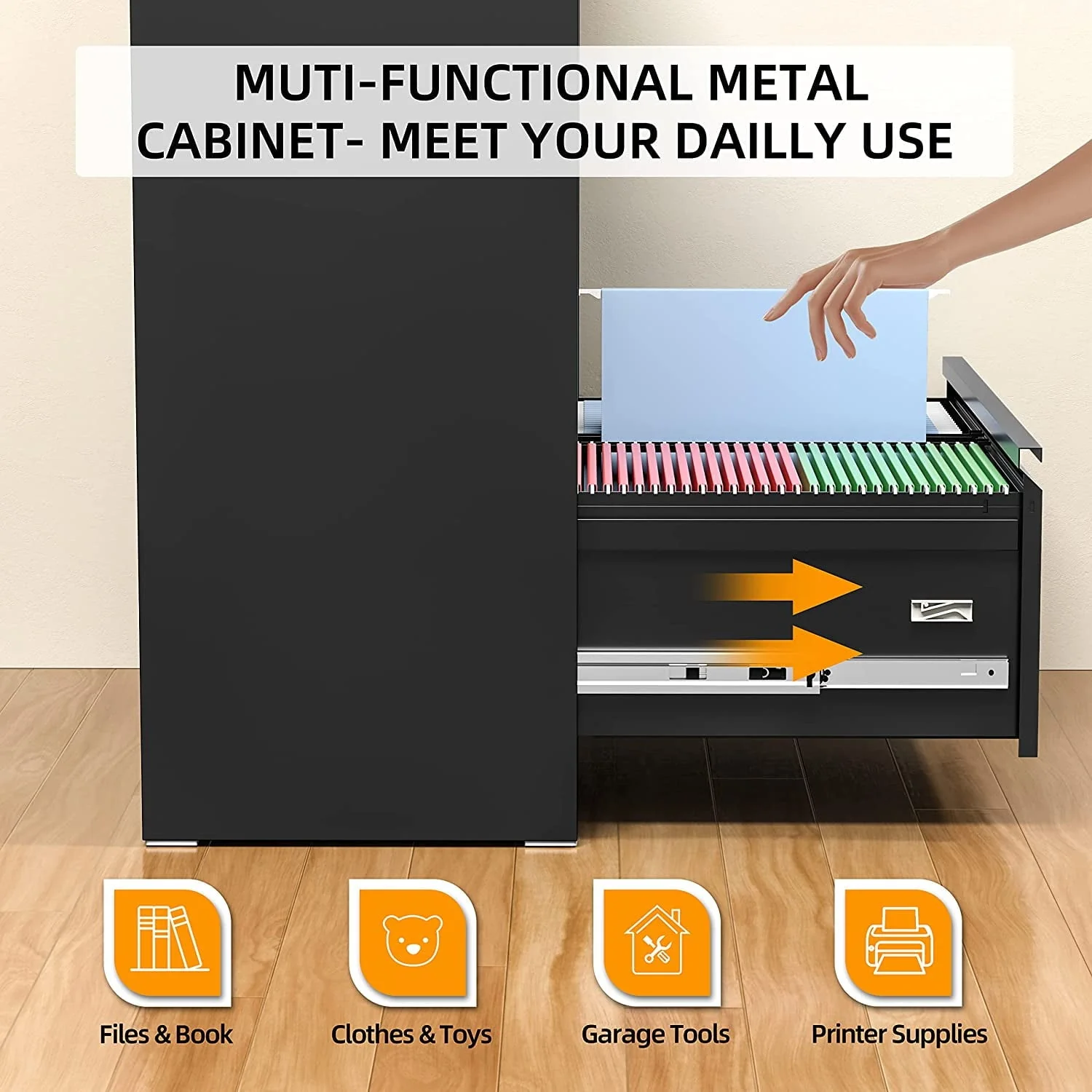 SUNCROWN 2 Drawer Lateral Metal File Storage  Cabinet with Lock for Legal/Letter A4 Size, Black
