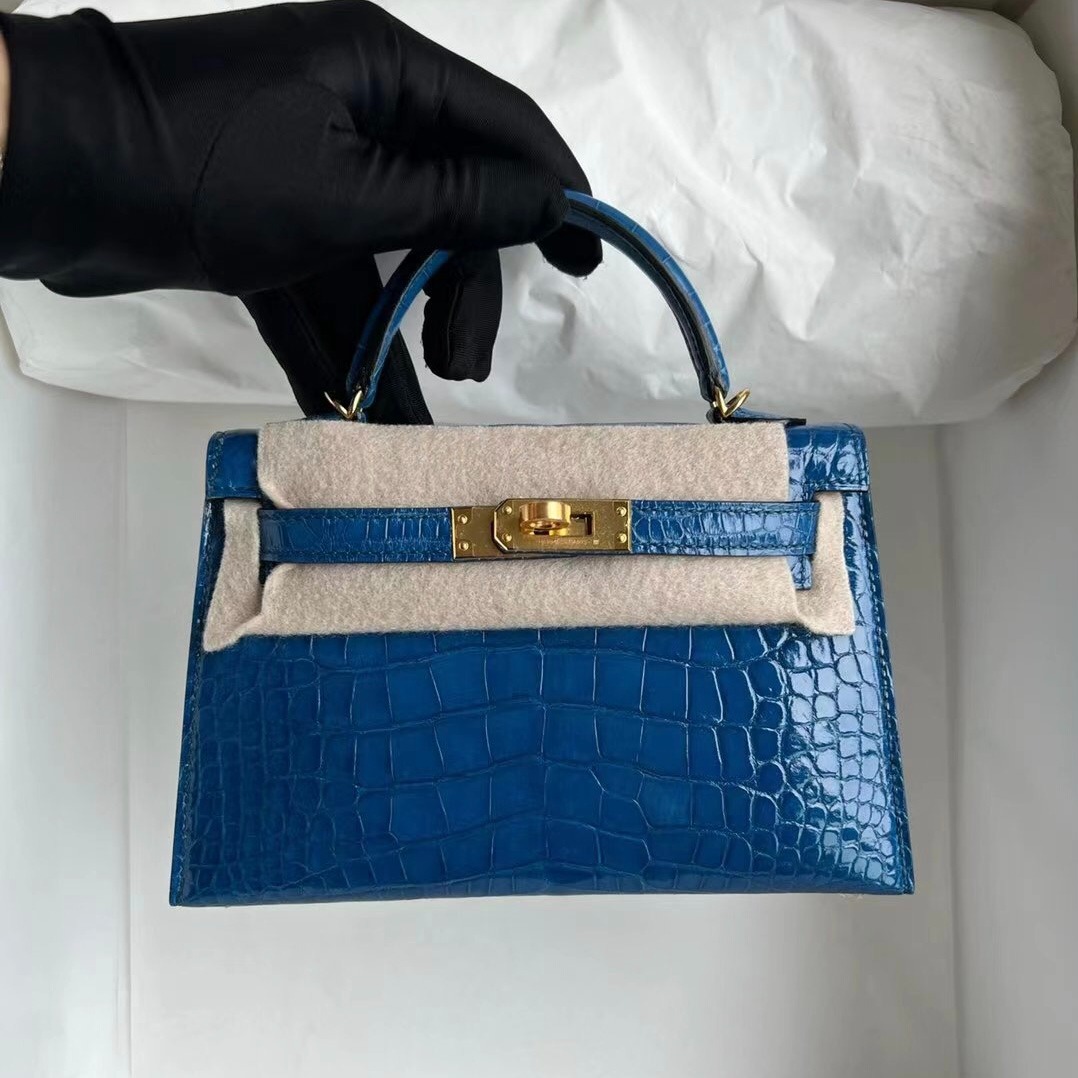 Kelly2 Mini 19 American crocodile skin Blue