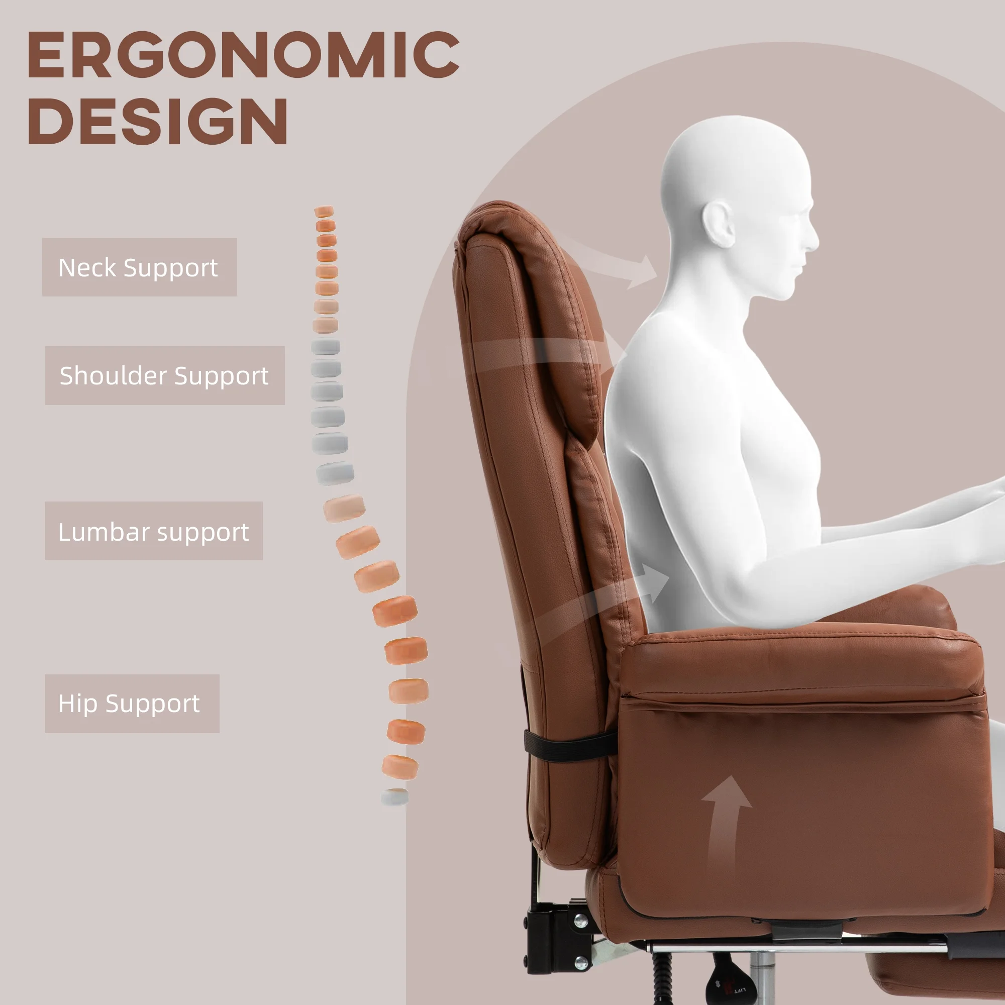 HOMCOM Executive Office Chair with Footrest and Lumbar Support, PU Leather Office Desk Chair, Ergonomic, Reclining and Swivel Chair, Black