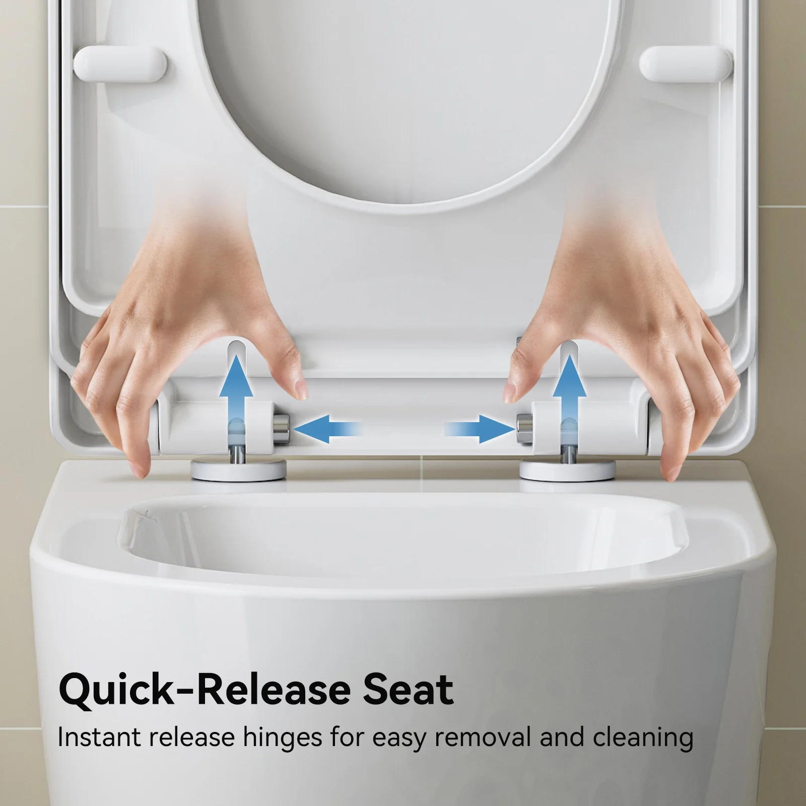 HOROW Wall Hung Toilet,with Soft Closing Seat,Round Floating Bowl, Rear Outlet Space Saving,White