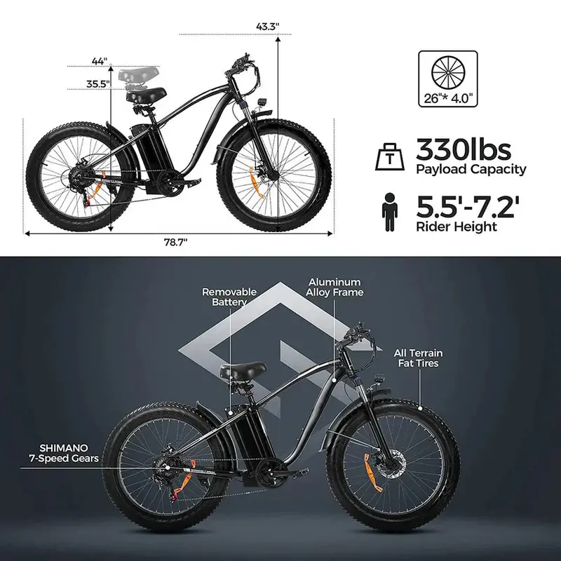 48V/15Ah Electric Outdoor Bike with Long-Range Lithium Battery