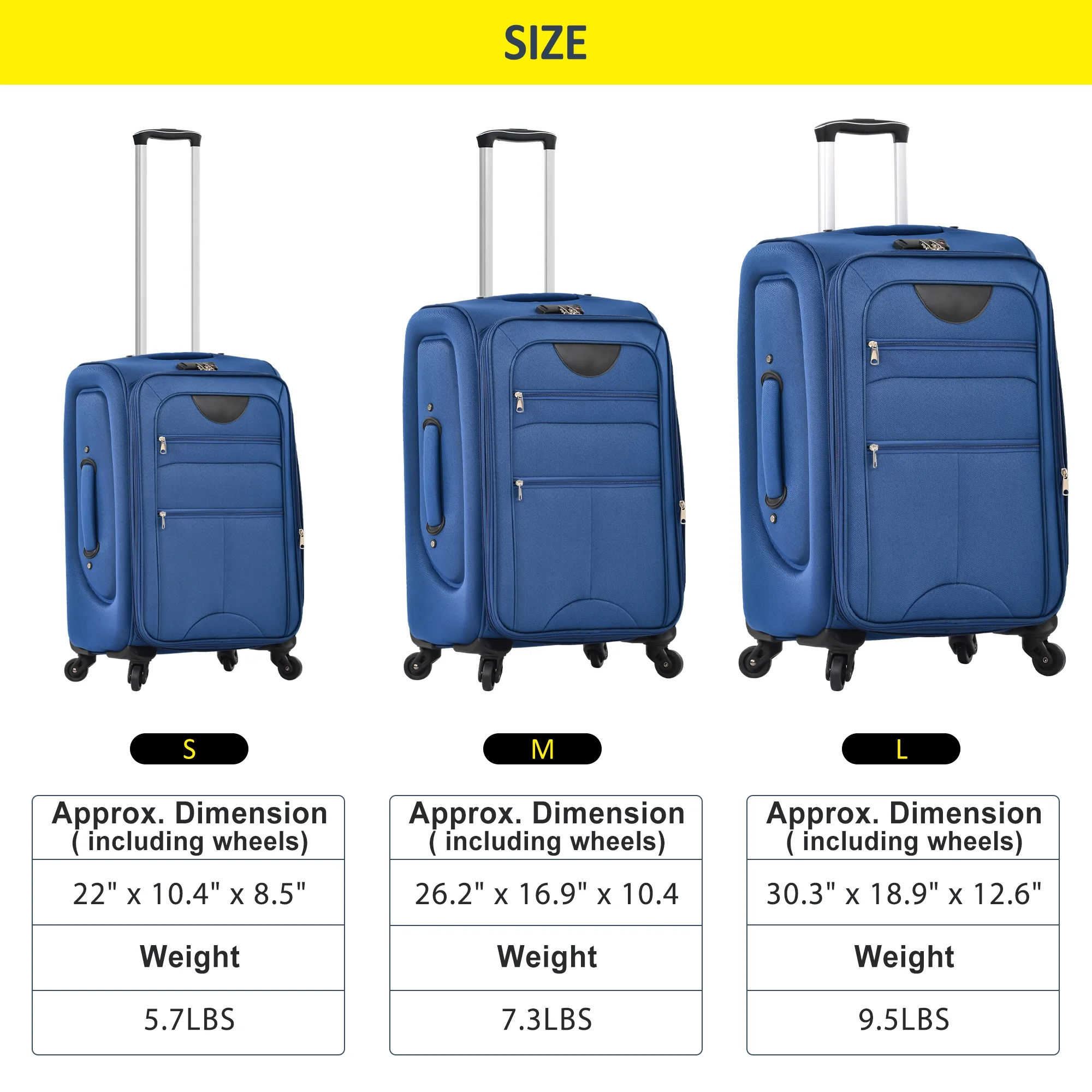 EUROCO 3 Piece Softside Luggage Set,Expandable Suitcase Set with TSA Lock and Spinner Wheels,Lightweight Suitcase for Men Women(20