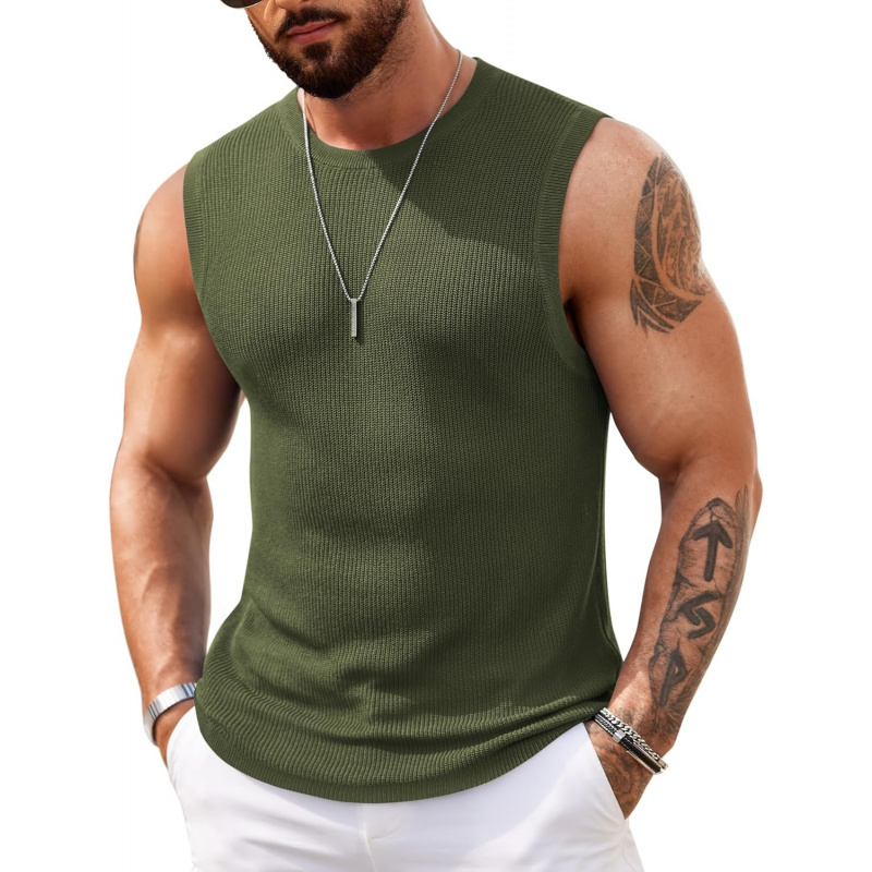 Men's Casual Knitted Tank Tops Crew Neck