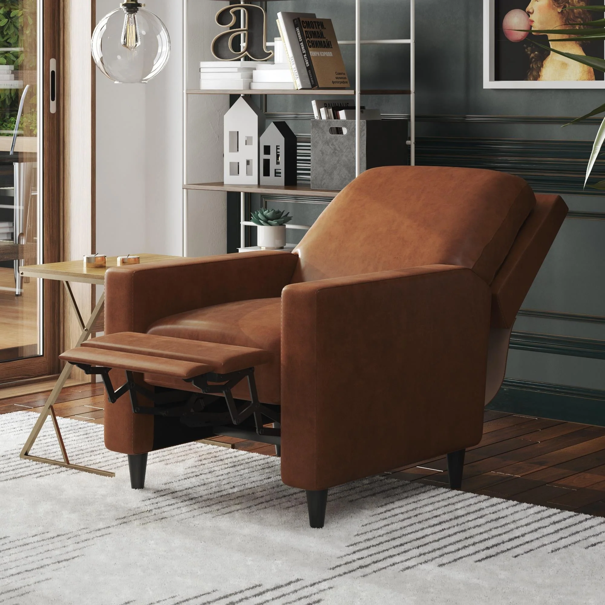 Novogratz Lana Pushback Recliner, Camel Faux Leather