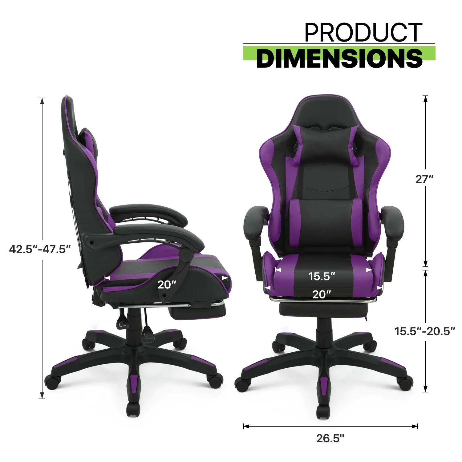 Magshion Adjustable Gaming Chair, Ergonomic PC Computer Seat with Headrest and Lumbar Support for Adults Teens Desk Chair, Black
