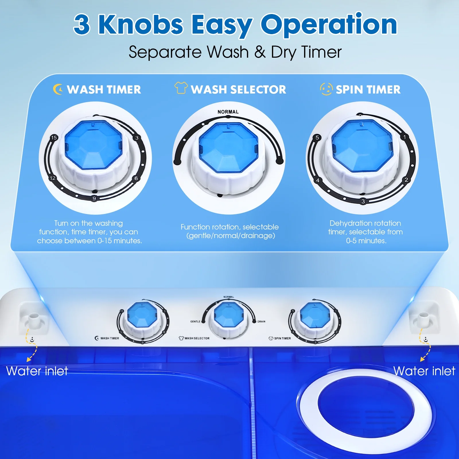 Clickoods 28lbs Portable Washing Machine Twin Tub, Compact Washer with Drain Pump, Semi-Automatic washer dryer combo, Blue