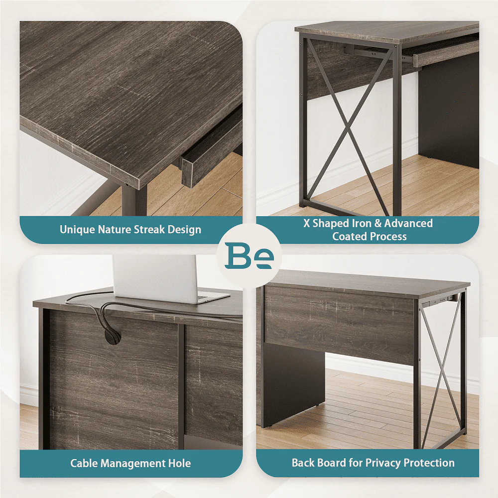 Bestier 55 inch Computer Desk with Storage Drawers & Keyboard Tray & File Drawer Home Office Desk Grey