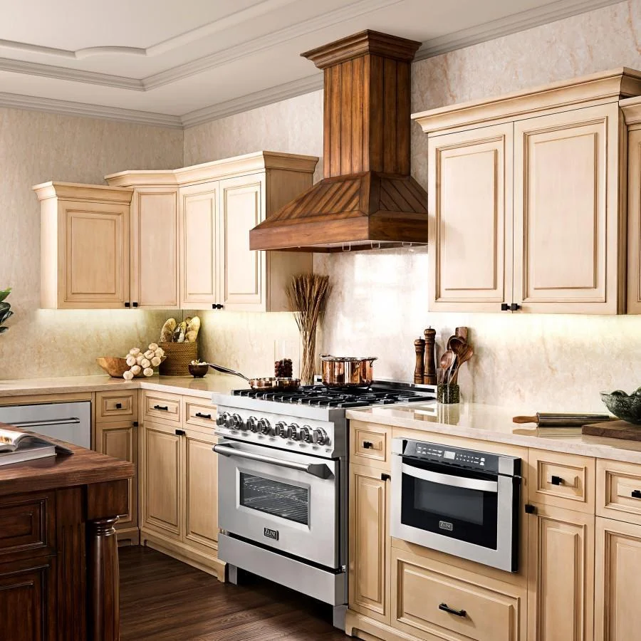 ZLINE 36 in. Wooden Wall Mount Range Hood in Rustic Light Finish - Includes Motor (KPLL-36)