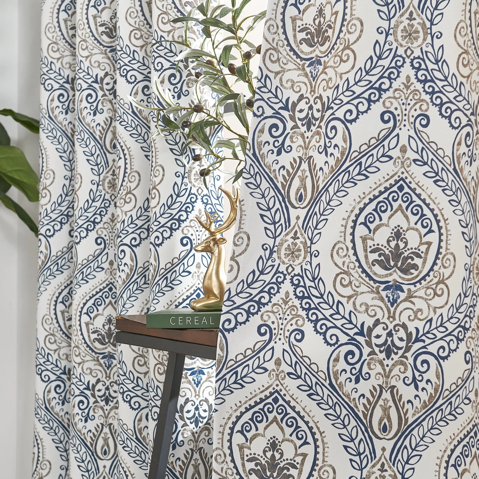 Curtainking 100% Blackout Curtains 84 in Blue Damask Medallion Window Curtains for Bedroom Grommet Thermal Insulated Drapes for Living Room Vintage Luxury Window Treatments Set 2 Panels