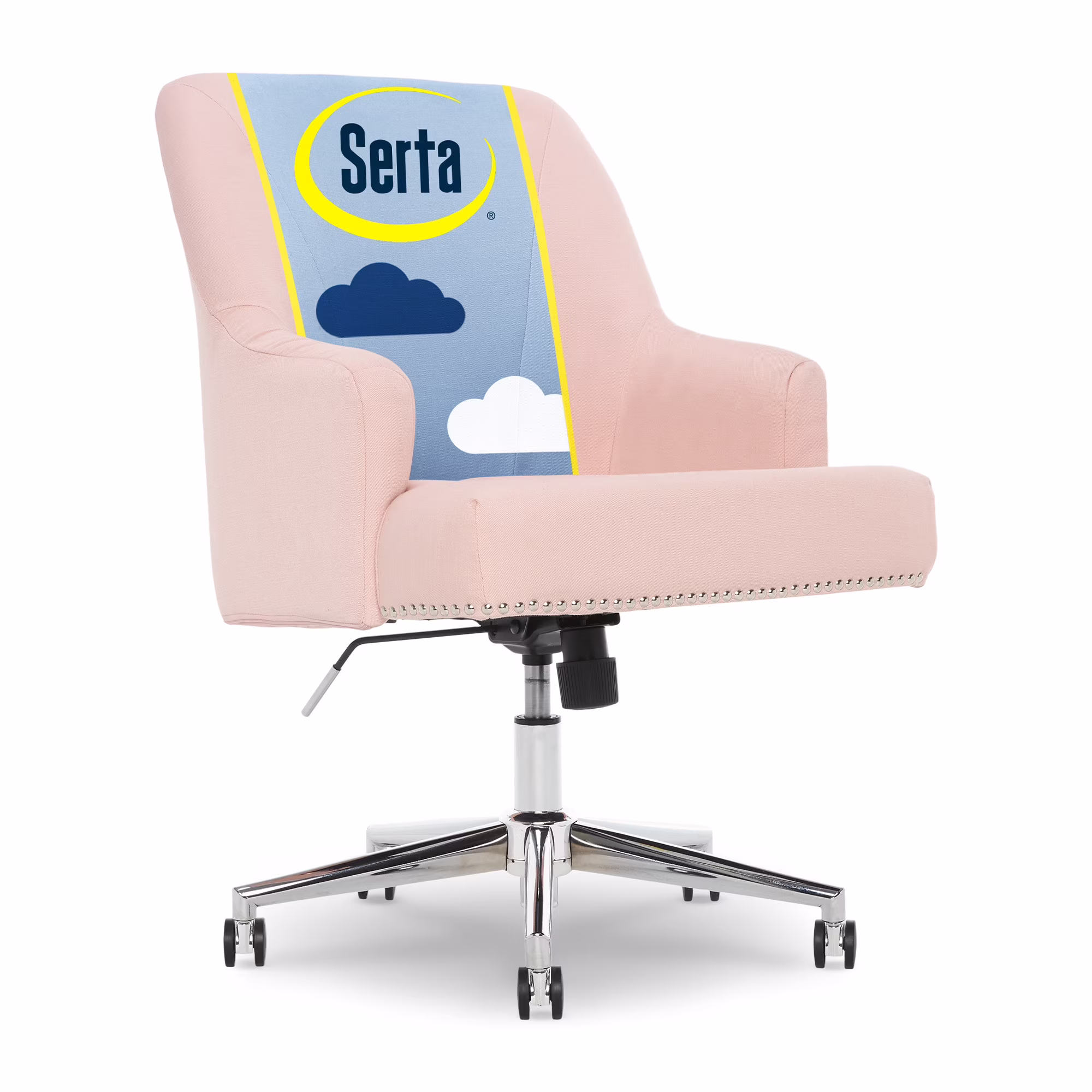 Serta Leighton Home Office Desk Chair Chrome Nailheads Twill Fabric Lilac Purple
