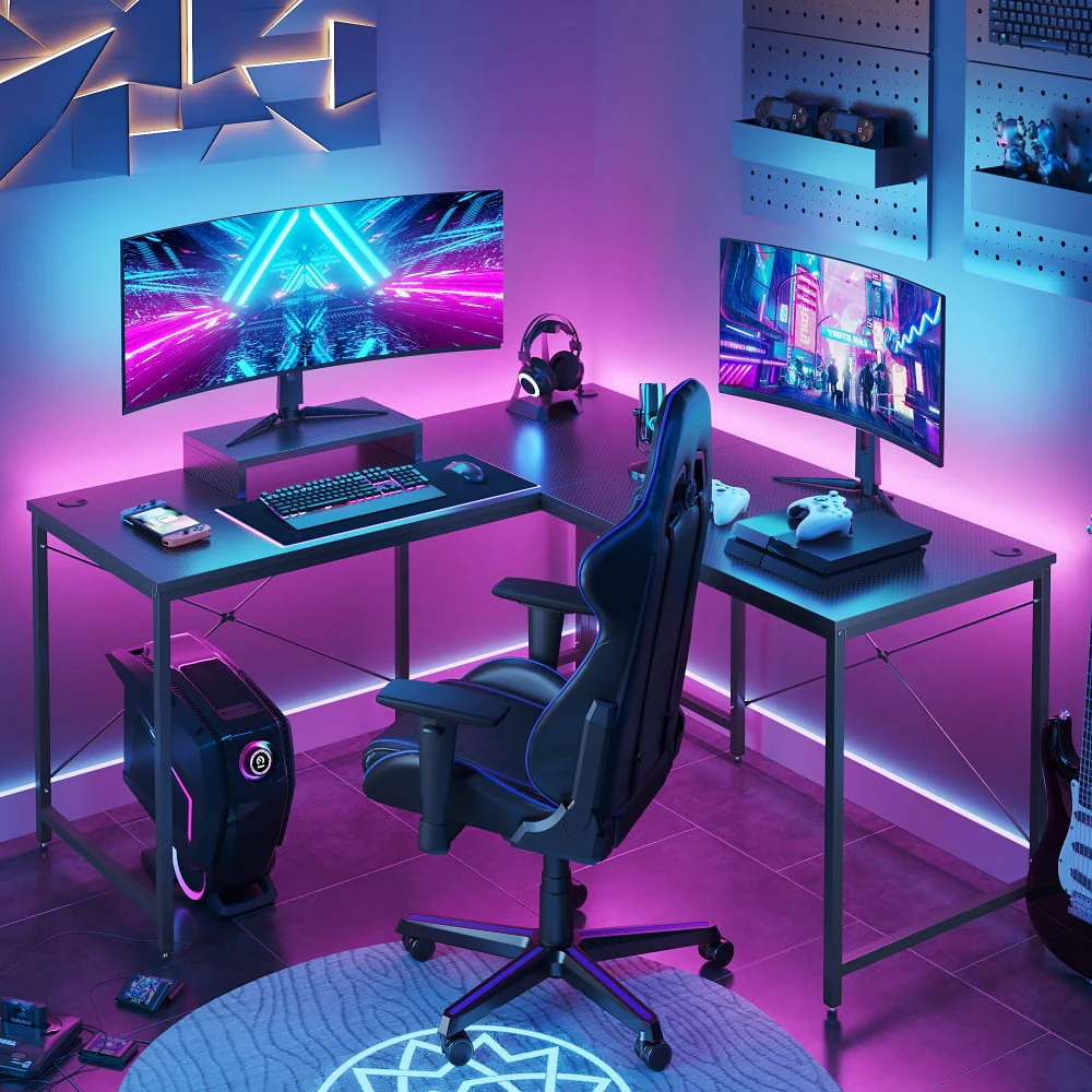 Bestier 95.2 inch L Shaped Gaming Desk with Power Outlet Reversible Corner Office Desk