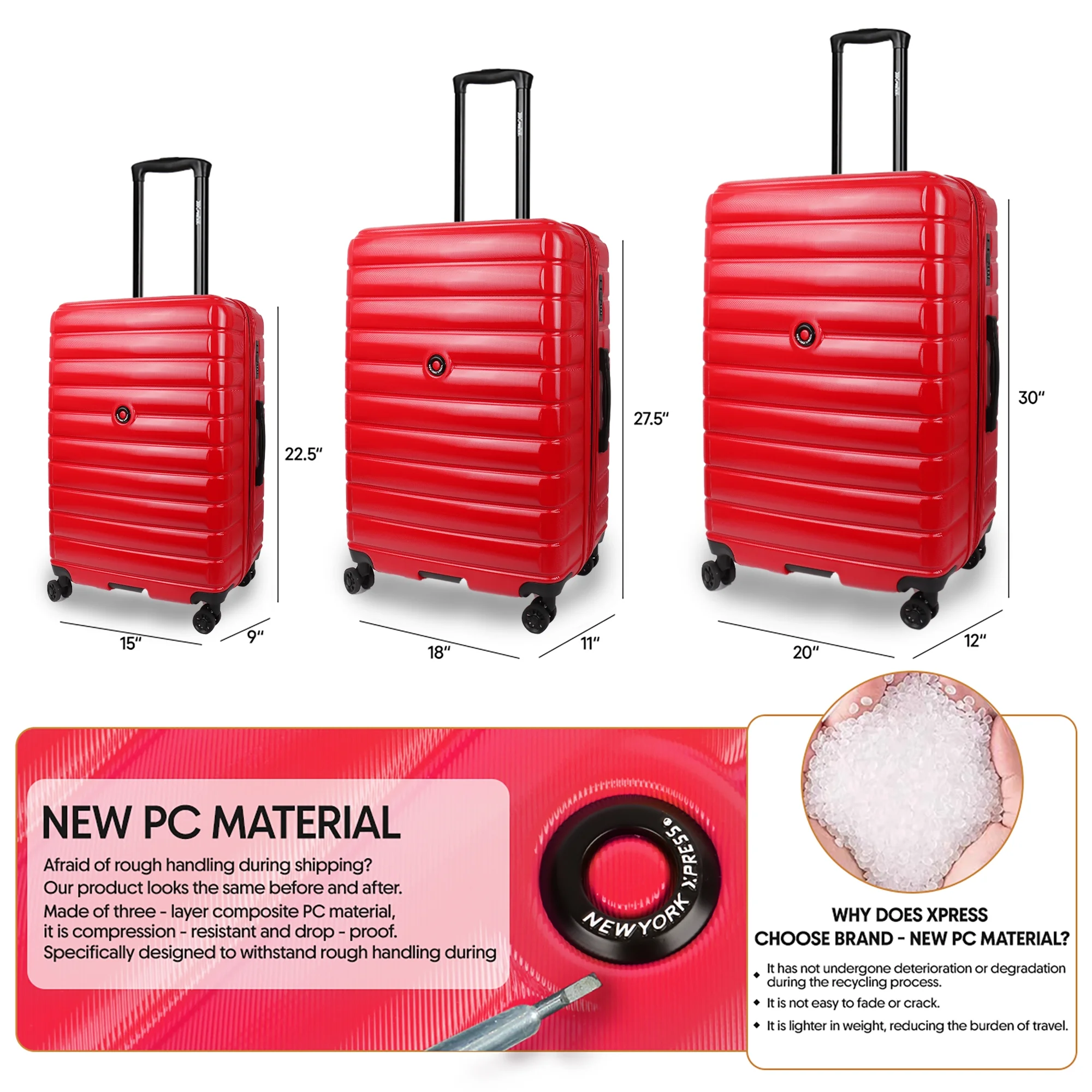 3 Piece Hardshell Luggage Set Expandable Hardside Suitcase with Spinner Wheels and TSA Lock, Lightweight Carry on and Checked Luggage 20