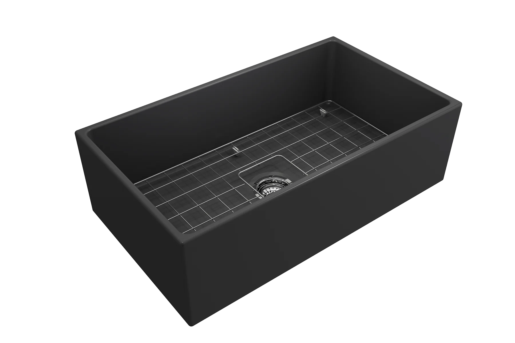 BOCCHI Contempo Apron Front Fireclay 33 in. Single Bowl Kitchen Sink with Protective Bottom Grid and Strainer in White