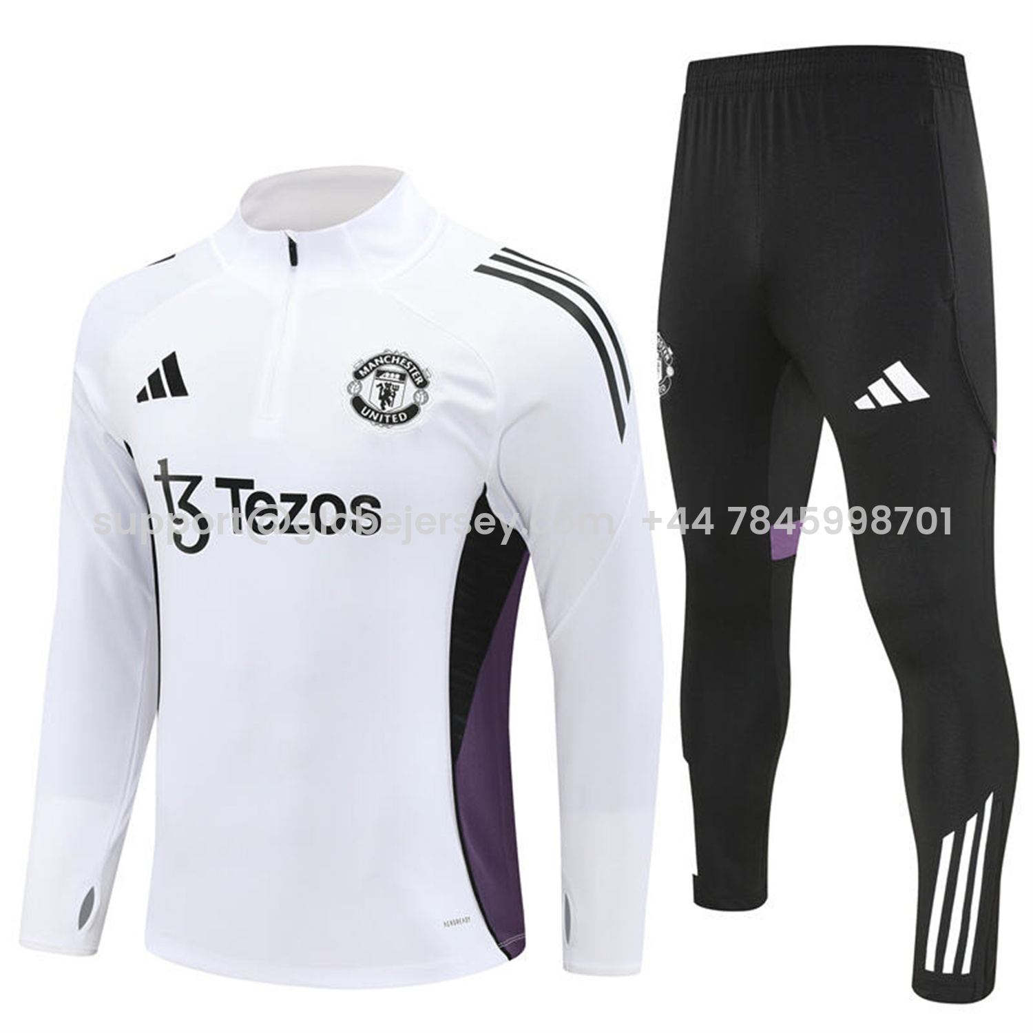 Manchester United 25-26 Long Sleeve Training Set - White Top & Black Pants