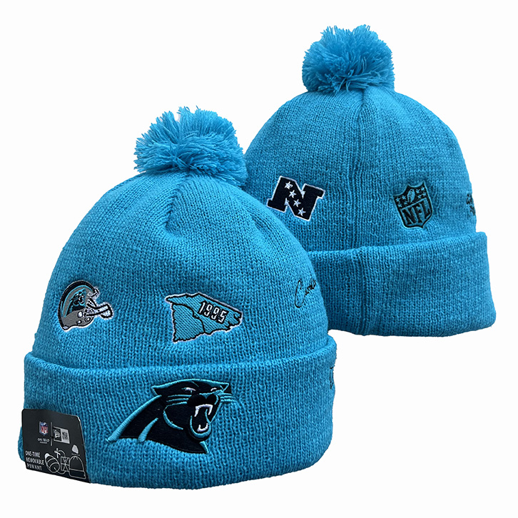 Carolina Panthers New Era Blue Cuffed Knit Hat with Pom