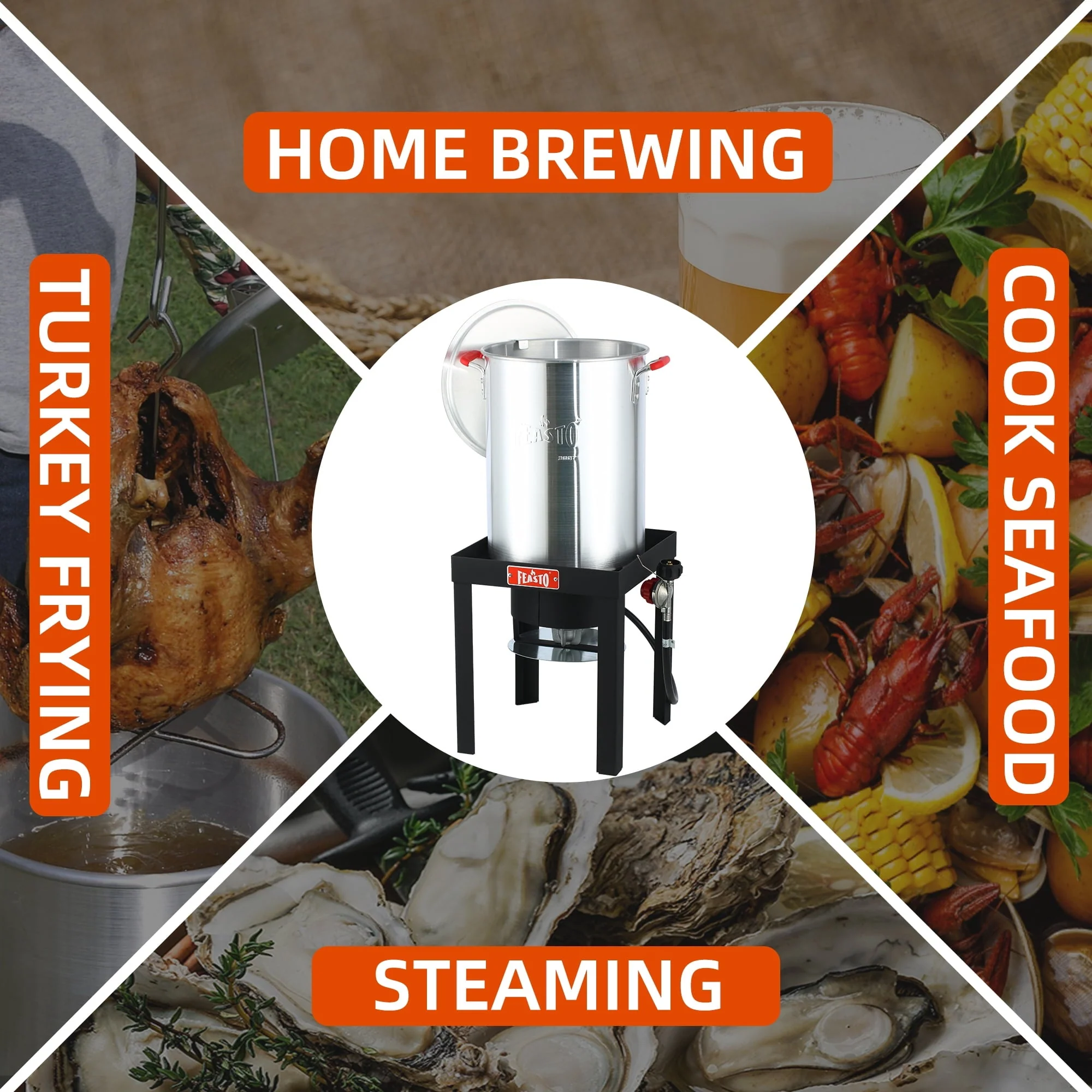 Feasto 30QT Aluminum Turkey Fryer Seafood Boiler Set Outdoor Propane Gas Cooker
