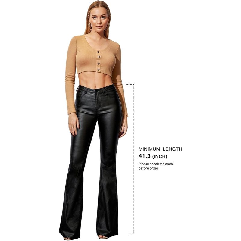 Women's Faux Leather Coated Flare Pants Mid