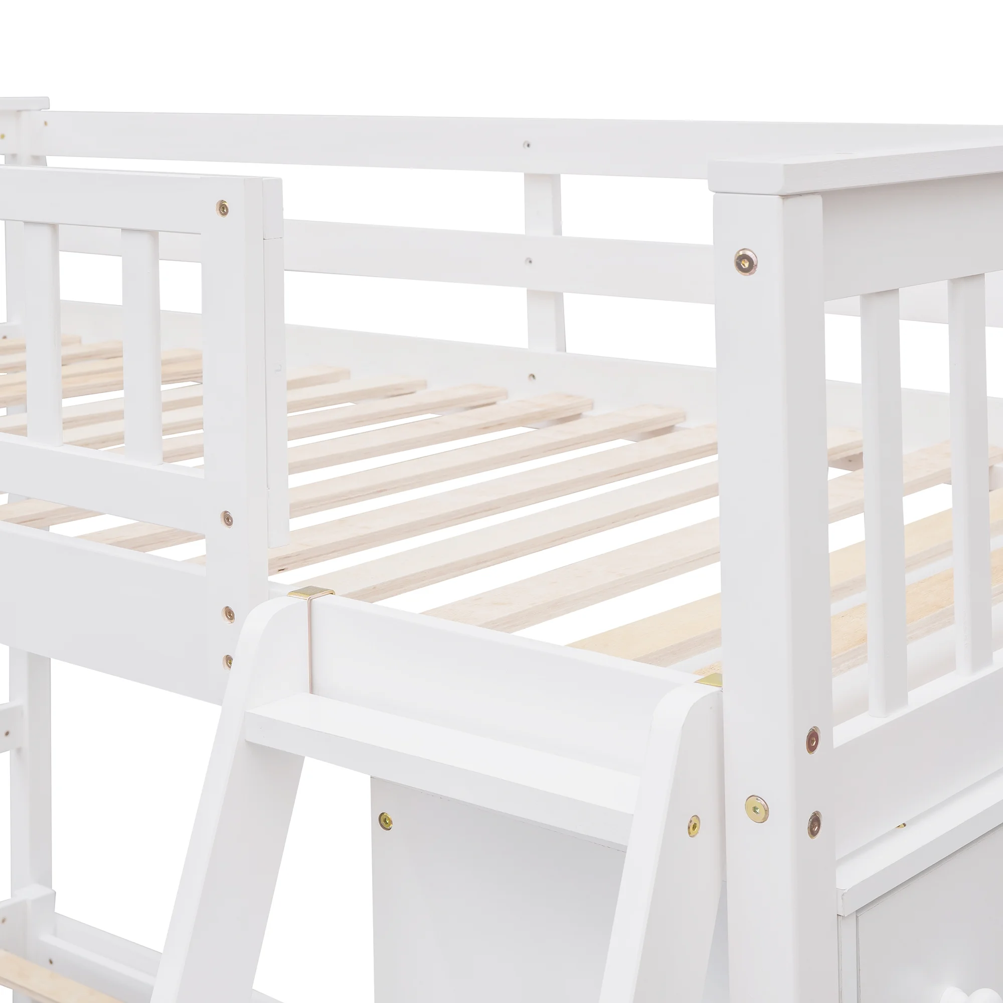 Harper & Bright Designs Full Over Twin Bunk Bed with Desk, Drawers and Shelves, L-Shaped Bunkbeds with Storage Staircase for Adults Bedroom, White