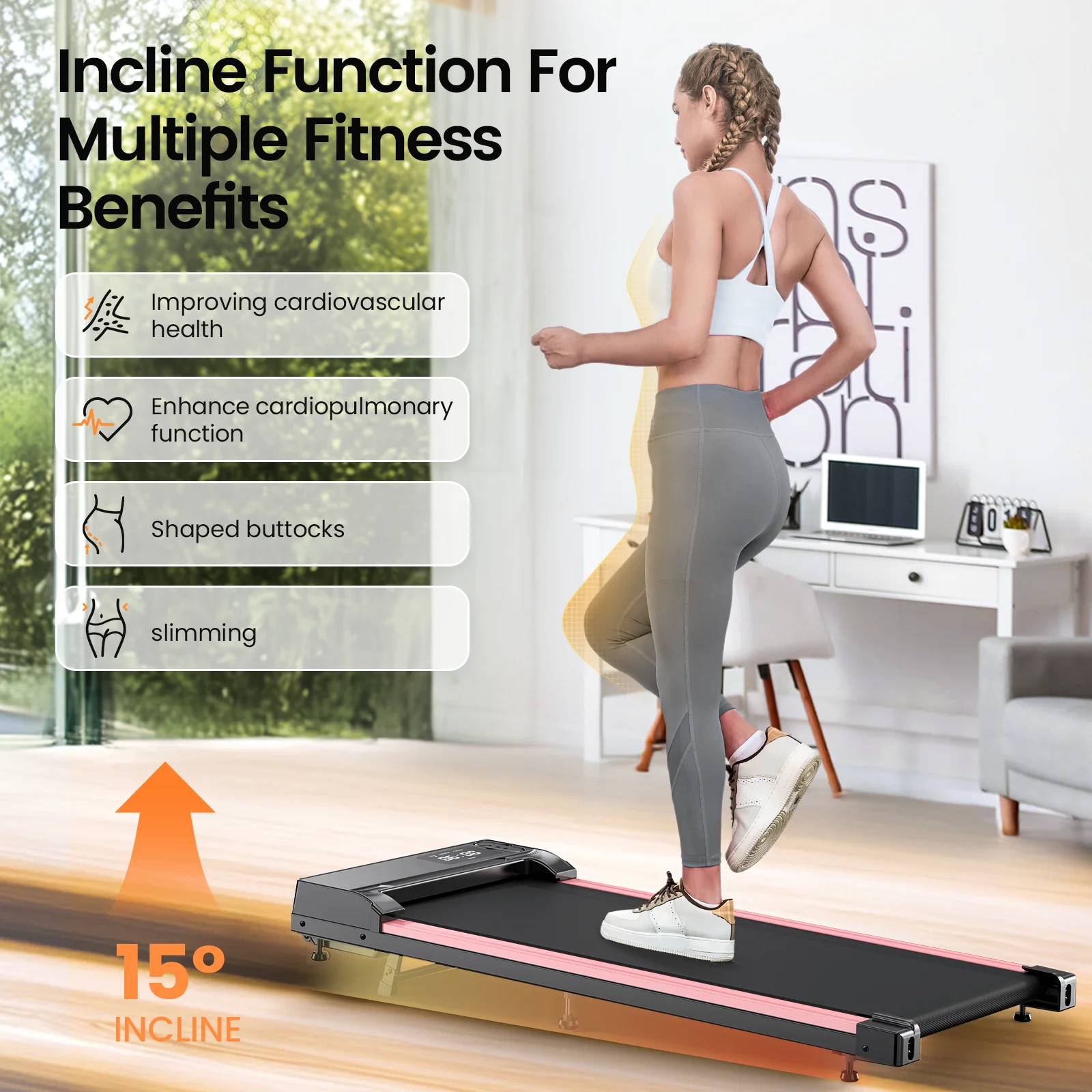 Walking Pad with Incline,Patbrela 2.5 HP Under Desk Treadmill Small with LED Display &Remote Control,4 in 1 Incline Walking Pad 300 Lbs Portable Treadmill for Home Office