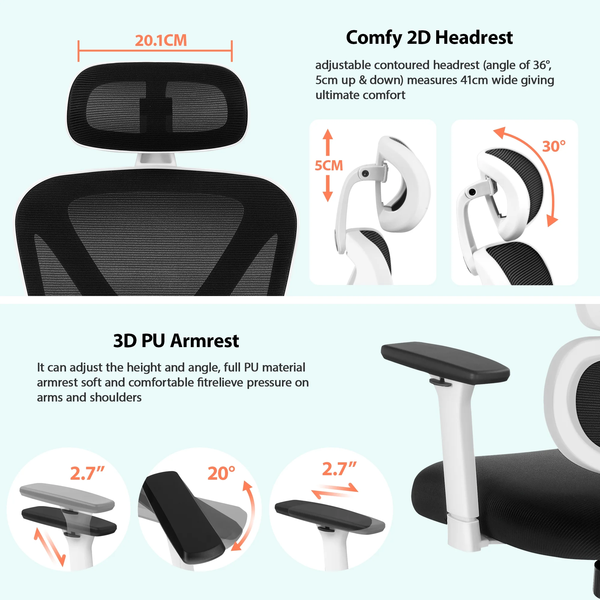 COOLHUT Ergonomic Office Chair, High Back Adjustable Computer Desk Chair with Lumbar Support, 500lb, Black