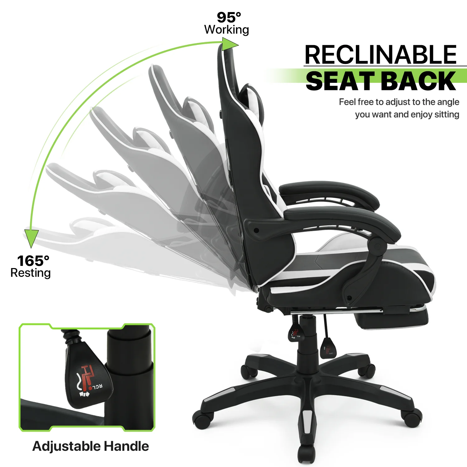 Magshion Adjustable Gaming Chair, Ergonomic PC Computer Seat with Headrest and Lumbar Support for Adults Teens Desk Chair, Black