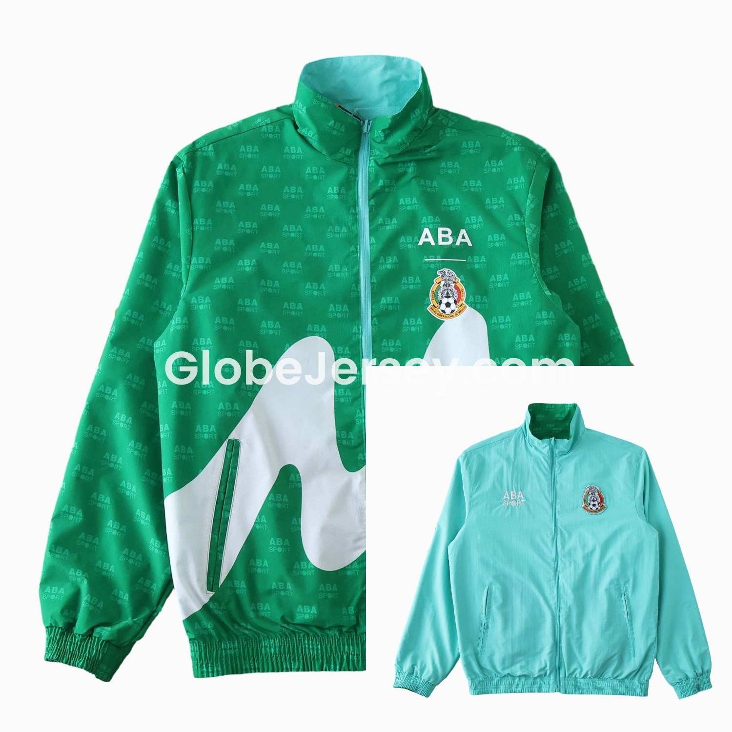 Retro Mexico 1995 Retro Style Double Sided Reversible Windbreaker - Green & Blue