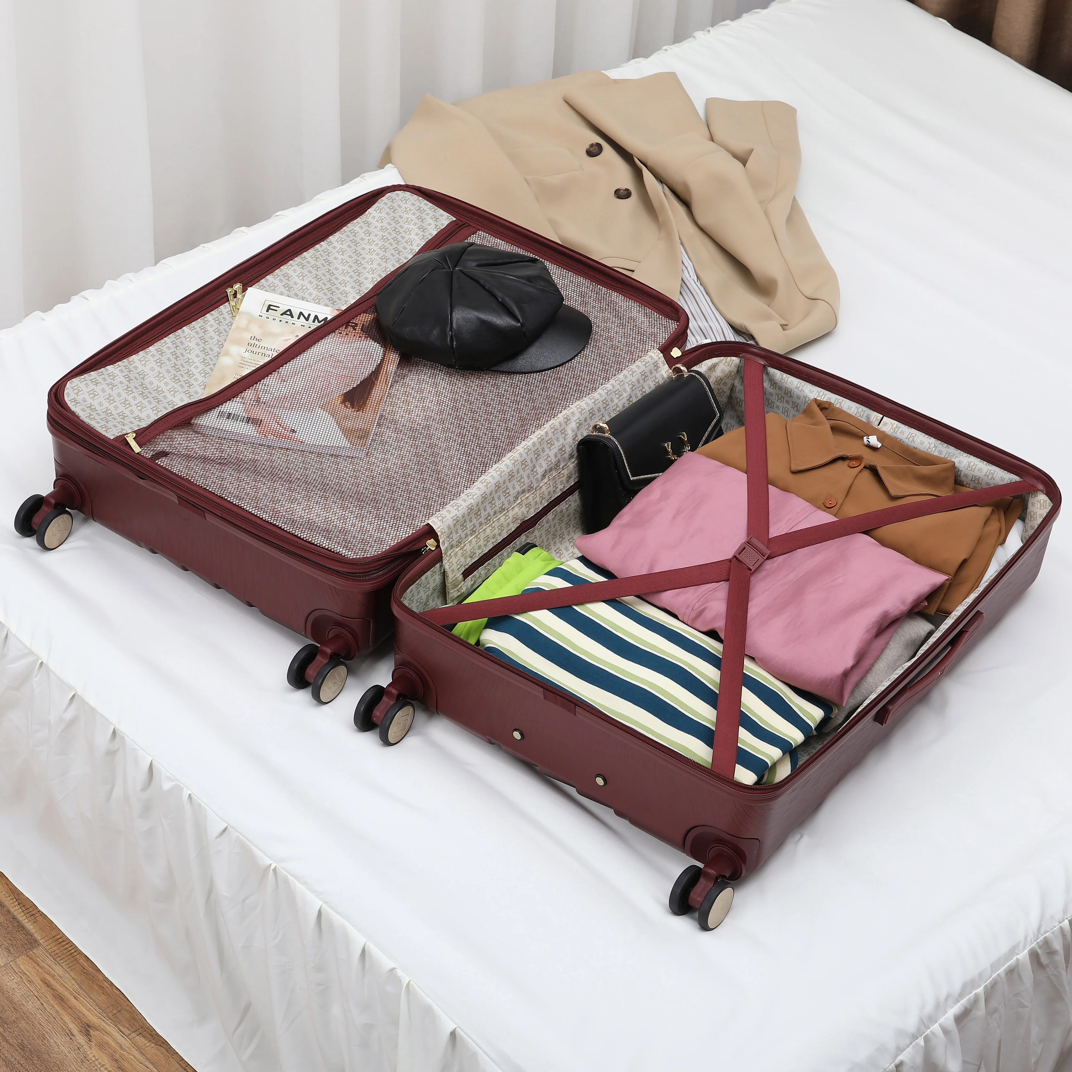 BADGLEY MISCHKA Diamond 3 Piece Expandable Luggage Set (Burgundy)